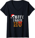 Womens Cute Cheetah Santa s Favorite Ho Christmas T Shirts Women V Neck T Shirt Trending US Gift Ready