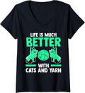 Womens life is much better with cats and yarn cat V-Neck Yarn Supply | Top Rated | Perfect for Crafters