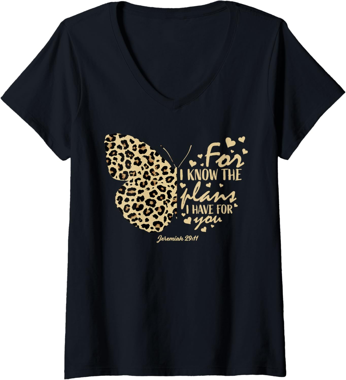 Womens Cute Cheetah Print Butterfly Christian Verse Jeremiah 29 11 V Neck Apparel Viral TikTok Find Hot Right Now