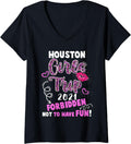 Womens Houston Girls Trip 2021 Vacation Pink Lips Leopard Print V Neck Apparel Streetwear Style Fan Favorite