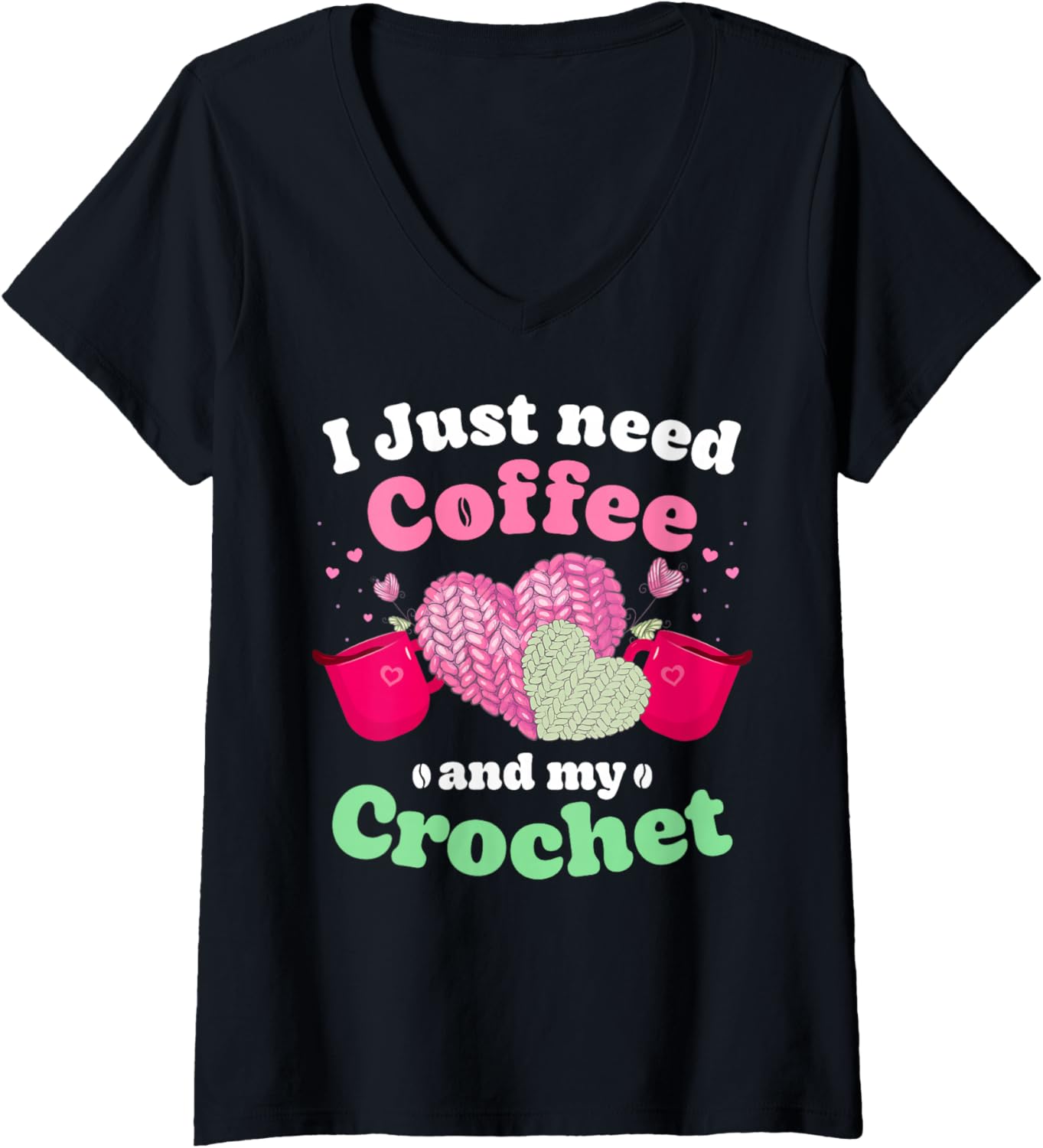 Womens Just Pour Me My Coffee Hand Me My Crochet Women Yarn Lover V-Neck Yarn Supply | High Search Volume | Best Sell...