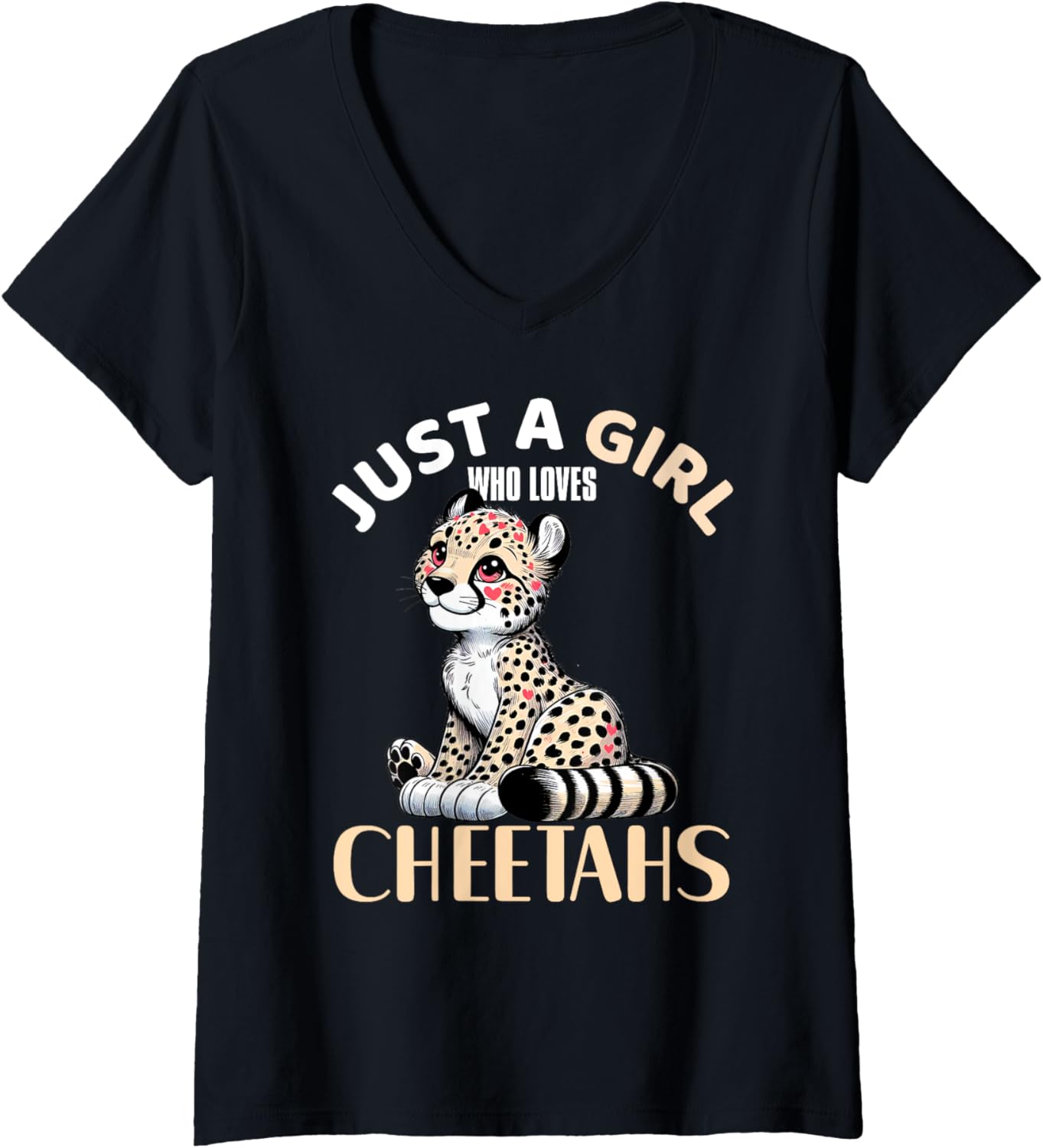 Womens Just a Girl Who Loves Cheetahs Big Cat Spots Women Cheetah V Neck Apparel Viral TikTok Find Hot Right Now