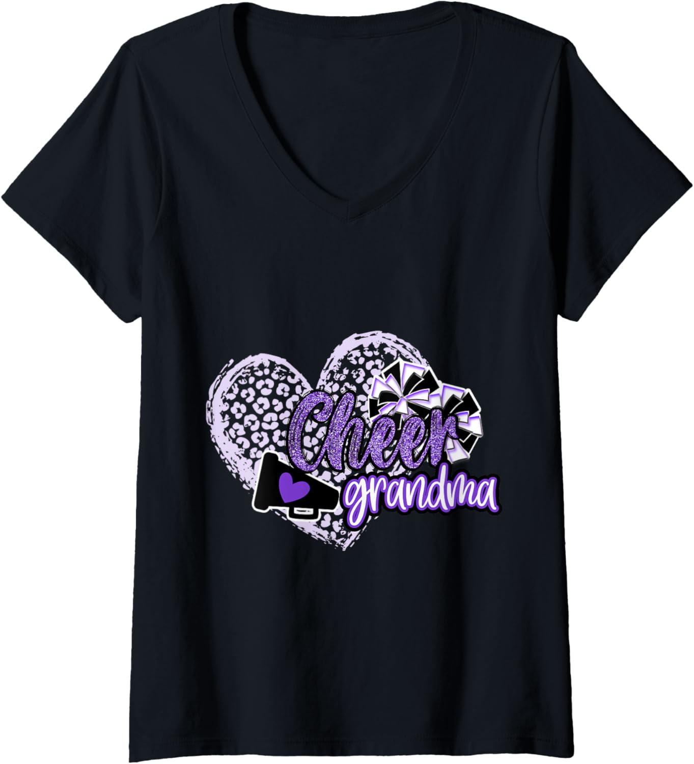 Womens Cheer Grandma Shirt Megaphone Purple Leopard Cheetah Print V Neck T Shirt Premium Print Best Seller Look