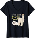 Womens Life is short Buy the Fiber! Cute Handspinner V-Neck Apparel | Trending 2025 | High CTR Title