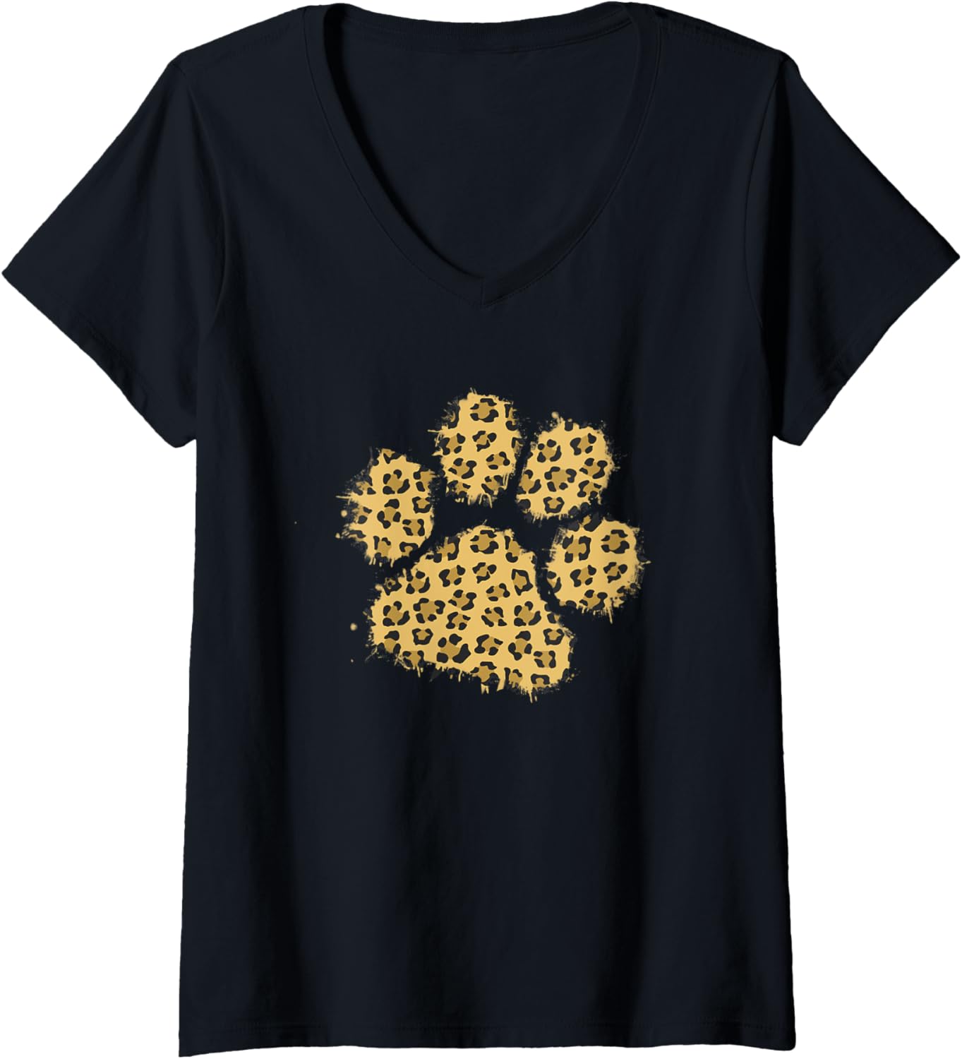 Womens Cute Leopard Animal Big Cat Paw Print Cheetah Gift Mom Her V Neck Apparel Comfort Fit Gift Ready