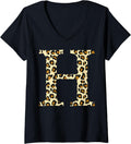 Womens monogram name initial letter h cheetah skin print pattern V Neck Apparel Streetwear Style Hot Right Now