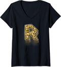 Womens Cute Letter R Initial Name Leopard Cheetah Animal Print V Neck Apparel Comfort Fit Hot Right Now