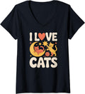 Womens I Love Cats Moon Stars Yarn Whiskers V-Neck Yarn Supply | Top Rated | Customer Favorite