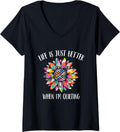 Womens Life Is Just Better When I'm Quilting Funny Sewing Quilter V-Neck Apparel | Top Rated | Customer Favorite