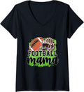 Womens Football Mama Football Mom Cheetah Print V Neck Apparel Streetwear Style US Top Pick