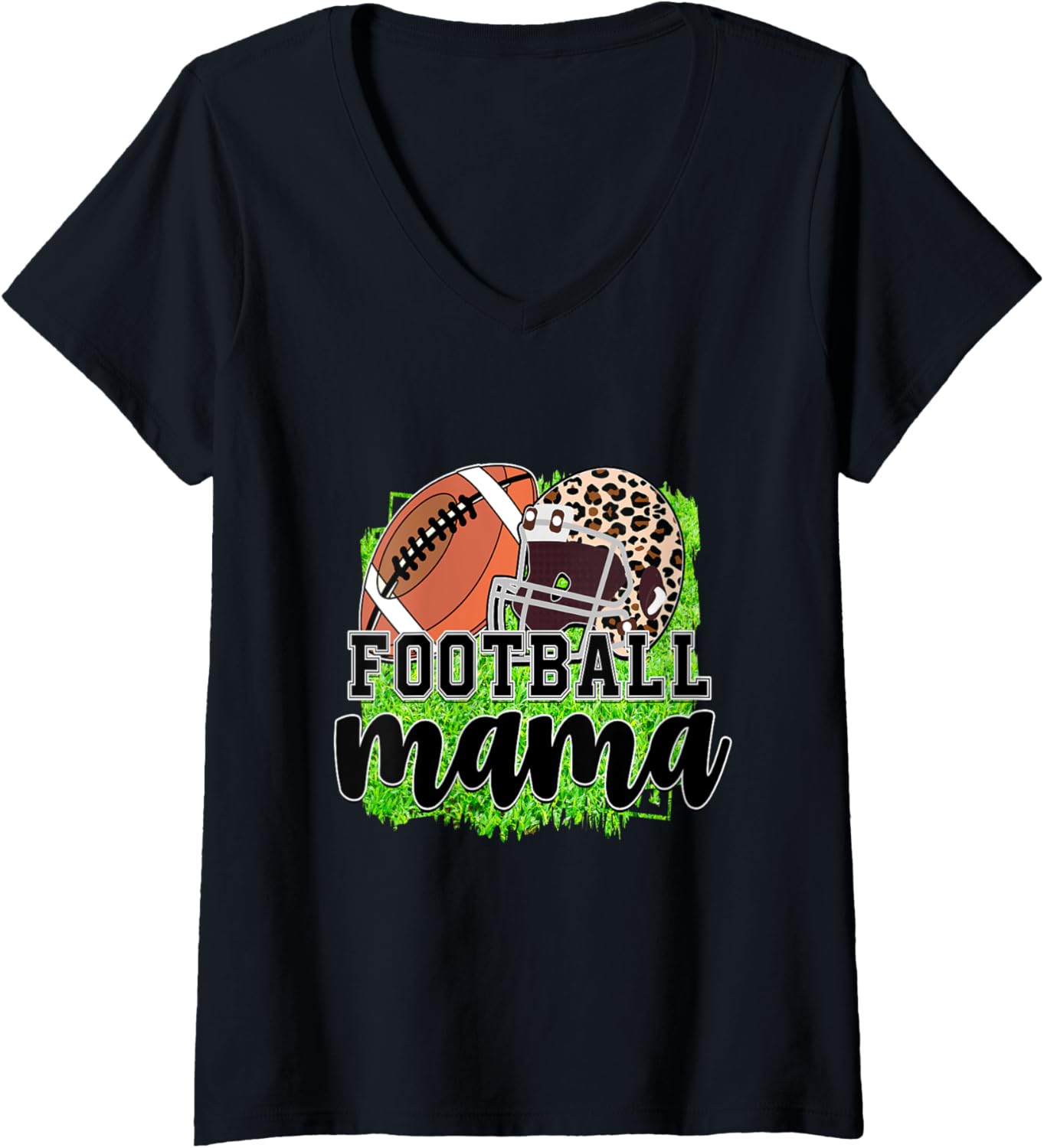 Womens Football Mama Football Mom Cheetah Print V Neck Apparel Streetwear Style US Top Pick