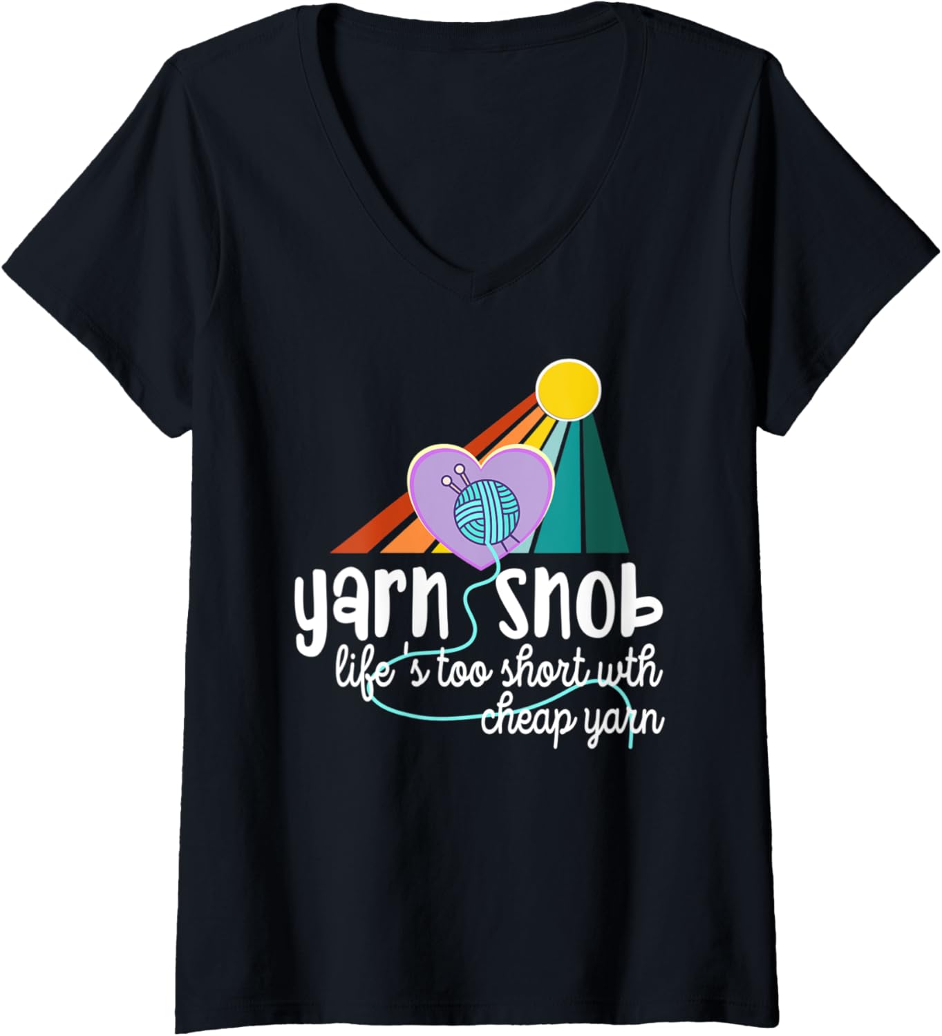 Womens Women's knitting Crochet Lover Retro Sunset Yarn Snob V-Neck Yarn Supply | Top Rated | High CTR Title