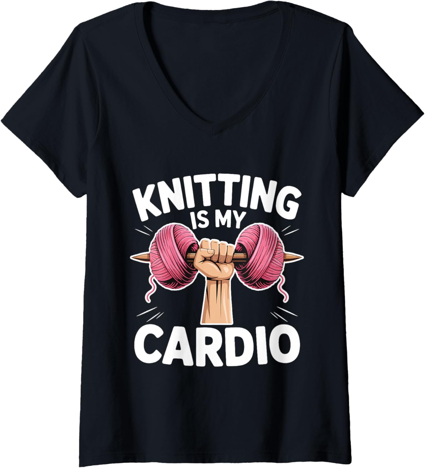 Womens Knitting Is My Cardio Funny Hobby Crafters Dumbbell Yarn V-Neck Yarn Supply | High Search Volume | Customer Fa...