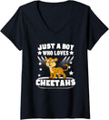 Womens Just A Boy Who Loves Cheetahs Funny Cheetah V Neck Apparel Streetwear Style US Top Pick