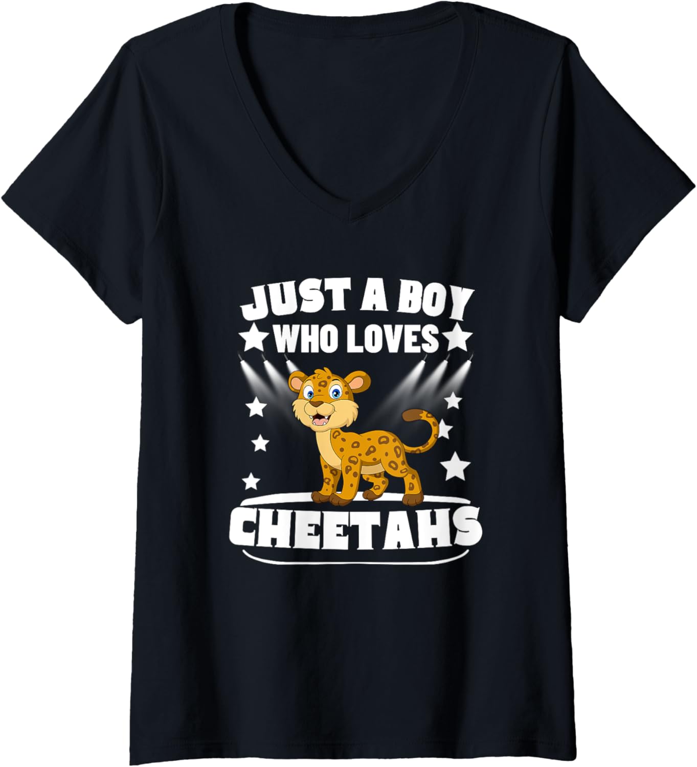 Womens Just A Boy Who Loves Cheetahs Funny Cheetah V Neck Apparel Streetwear Style US Top Pick