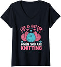 Womens Life Is Better When You Are Knitting Yarn V-Neck Yarn Supply | Top Rated | Perfect for Crafters