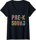 Womens PREK SQUAD Leopard Print Teacher Hello Pre K Vintage V Neck Apparel Streetwear Style Fan Favorite