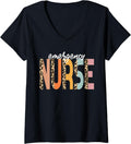 Womens Nurse Emergency Nurse Cheetah Print RN Cute ER Nurse V Neck Apparel Premium Print Everyday Wear