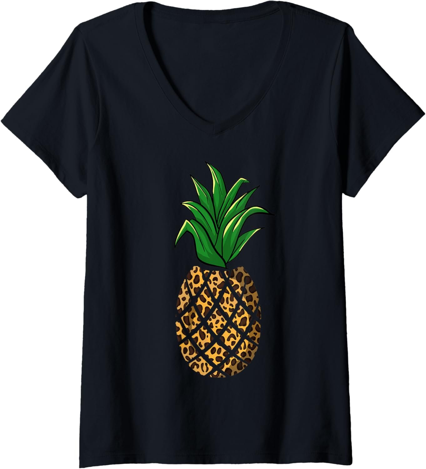 Womens Funny Leopard Print Pineapple Gift Cute Tropical Plant Fan V Neck Apparel High Search Demand Hot Right Now