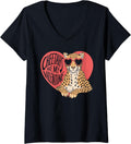 Womens Cheetahs Are My Valentine Cute Cheetah Valentines Day V Neck Apparel Streetwear Style Hot Right Now
