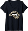 Womens Kiss Mouth Leopard Lips Trendy Cheetah Animal Print V Neck Apparel Viral TikTok Find Gift Ready