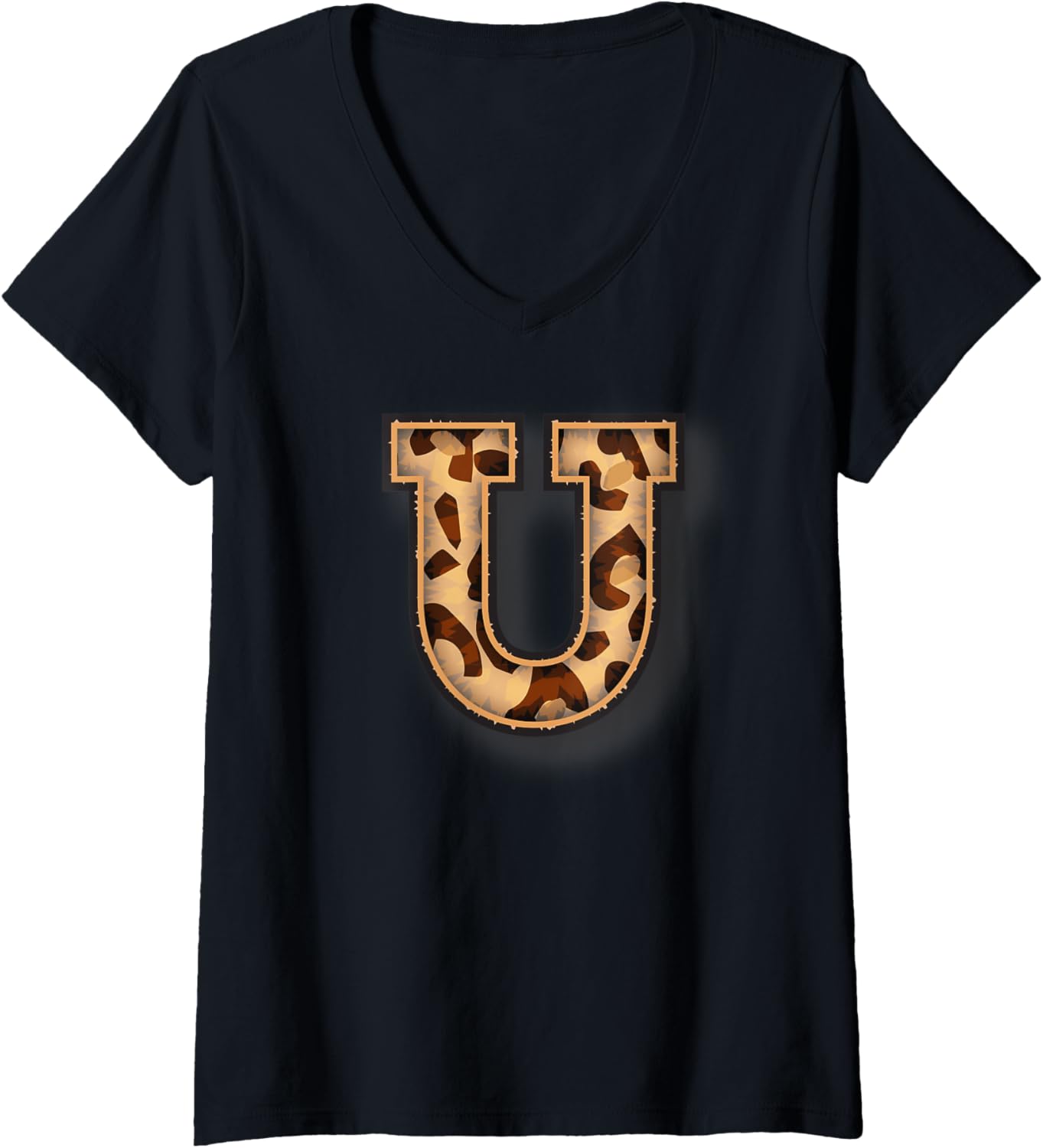 Womens Cute Letter U Initial Name Leopard Cheetah Animal Print V Neck Apparel Streetwear Style Hot Right Now