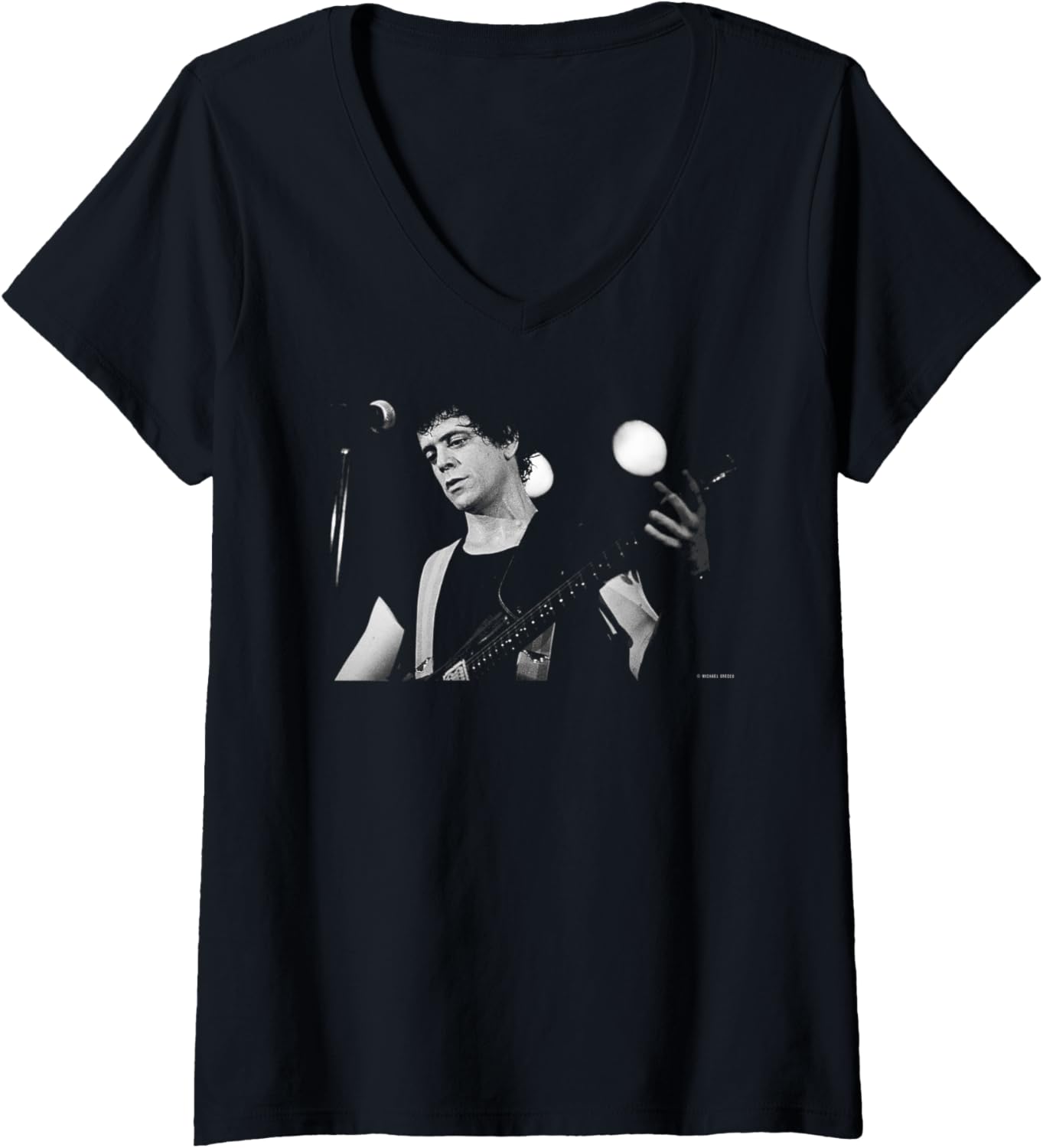 Womens Lou Reed Perorming Live Boston 1980 by Michael Grecco V-Neck Apparel | Premium Quality