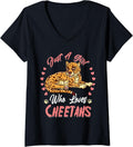 Womens Just A Girl Who Loves Cheetahs African Animal V Neck Apparel Trending US Gift Ready