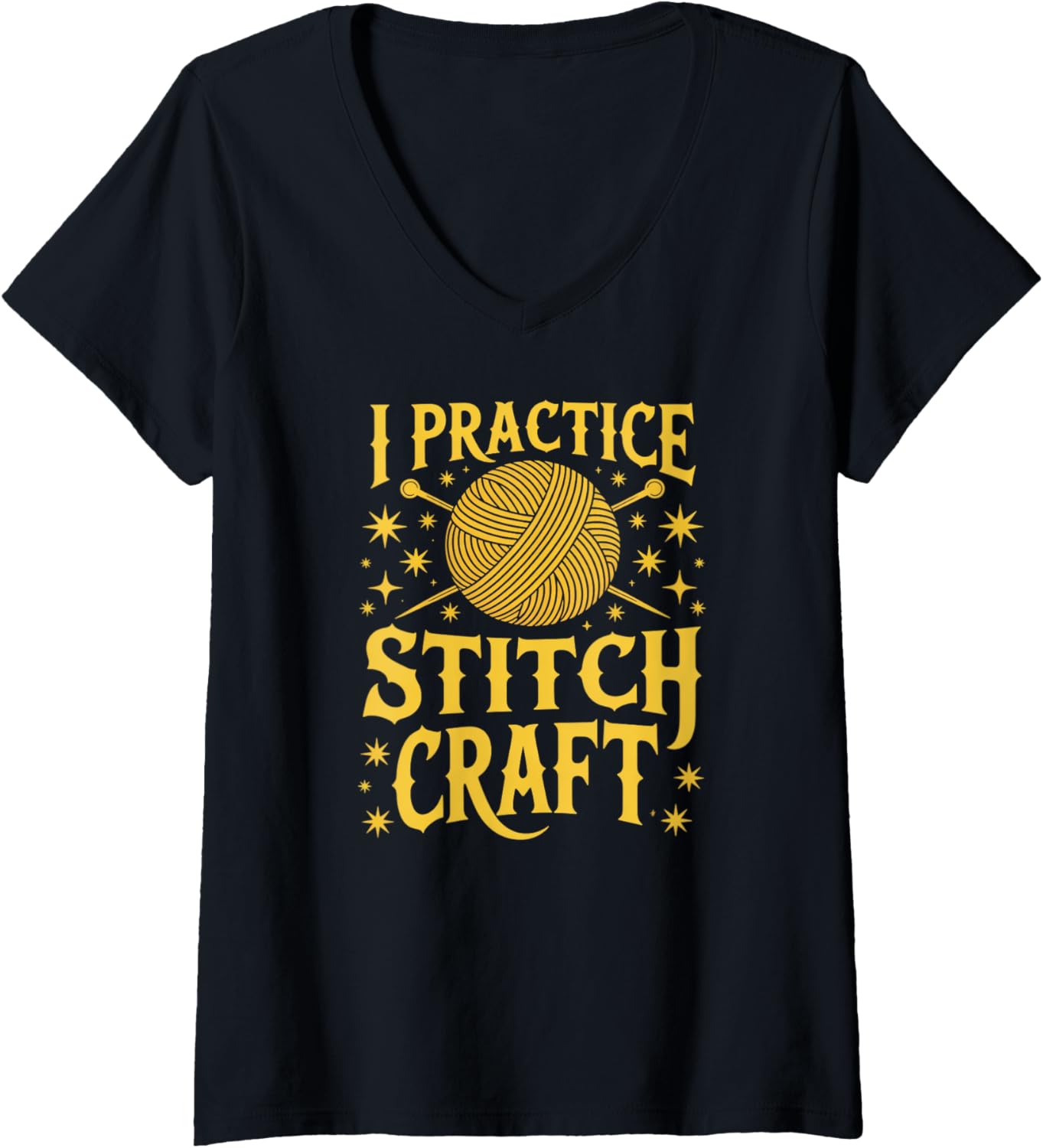 Womens I Practice Stitch Craft Funny Knitting Yarn Graphic V-Neck Yarn Supply | Trending 2025 | Customer Favorite