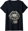 Womens Sexy Leopard Print Lips Mouth Animal Cheetah Leopard Print V Neck Apparel Comfort Fit Gift Ready