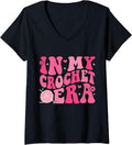 Womens In My Crochet Era Groovy Grandma Mom Funny Crocheting Yarn V-Neck Yarn Supply | High Search Volume | Best Sell...