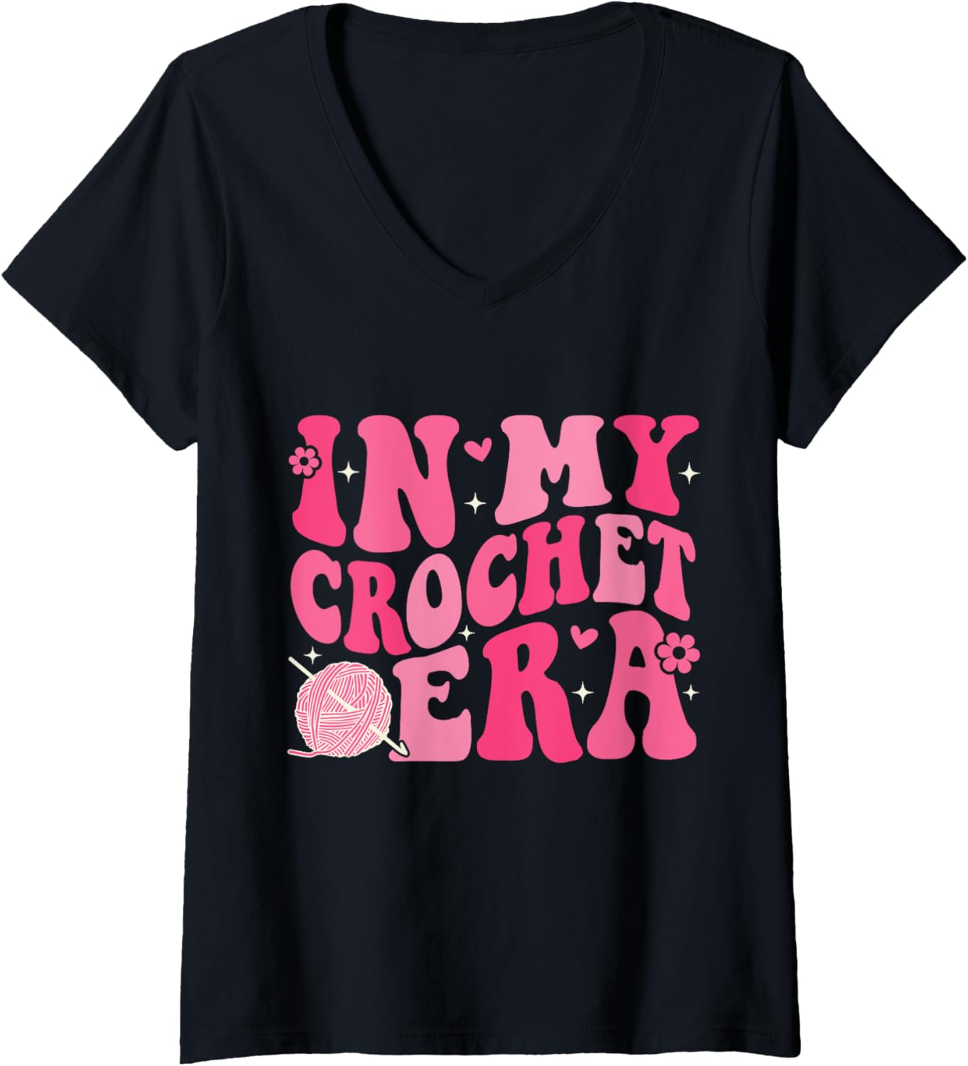 Womens In My Crochet Era Groovy Grandma Mom Funny Crocheting Yarn V-Neck Yarn Supply | High Search Volume | Best Sell...