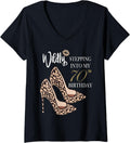 Womens Stepping Into My 70th Birthday Leopard Print Cheetah Heels V Neck Apparel Streetwear Style Hot Right Now