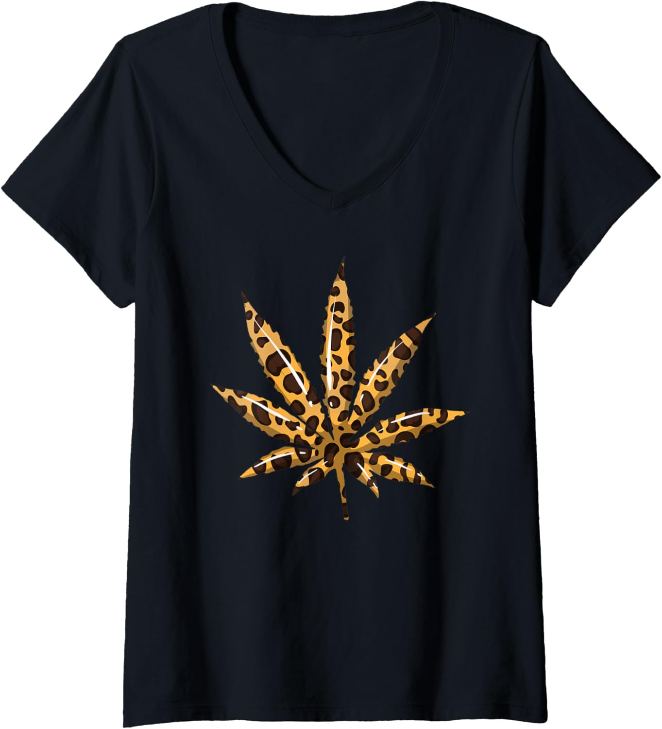Womens Cool Leopard Print Marijuana Leaf Funny Animal Skin Gift V Neck Apparel Trending US Hot Right Now