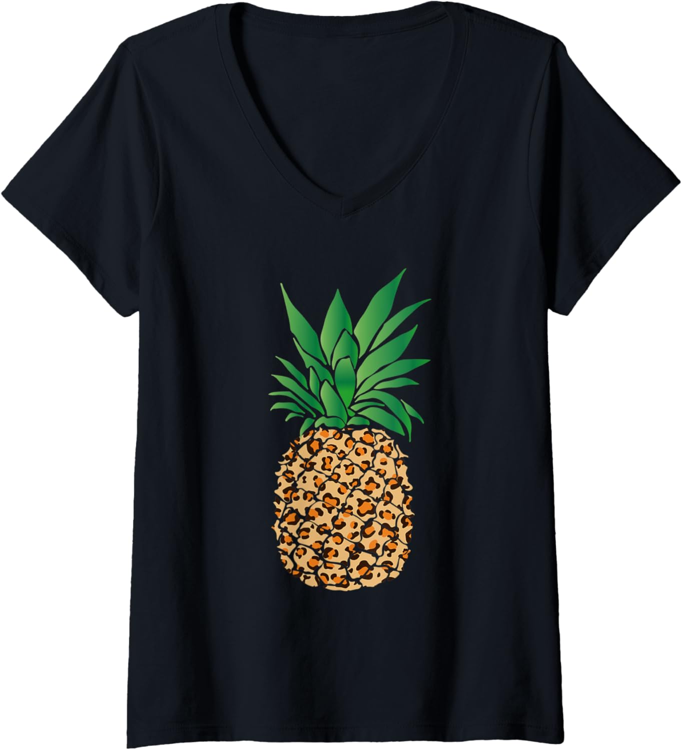 Womens Cute Cheetah Print Pineapple Leopard Animal Lover Gift Shirt V Neck T Shirt Comfort Fit Gift Ready