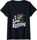 Womens I Love Knitting Yarn Ball Passion V-Neck Yarn Supply | Trending 2025 | Best Seller Choice