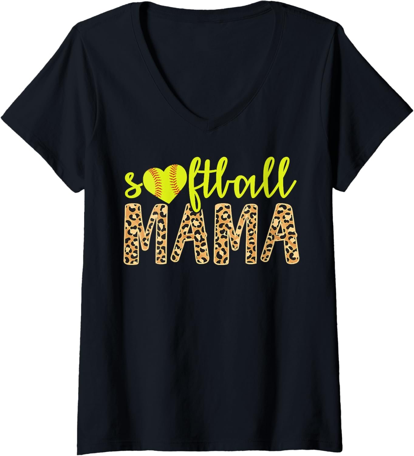 Womens Softball Mama Cute Cheetah Mother s Day Sports V Neck Apparel Premium Print Everyday Wear
