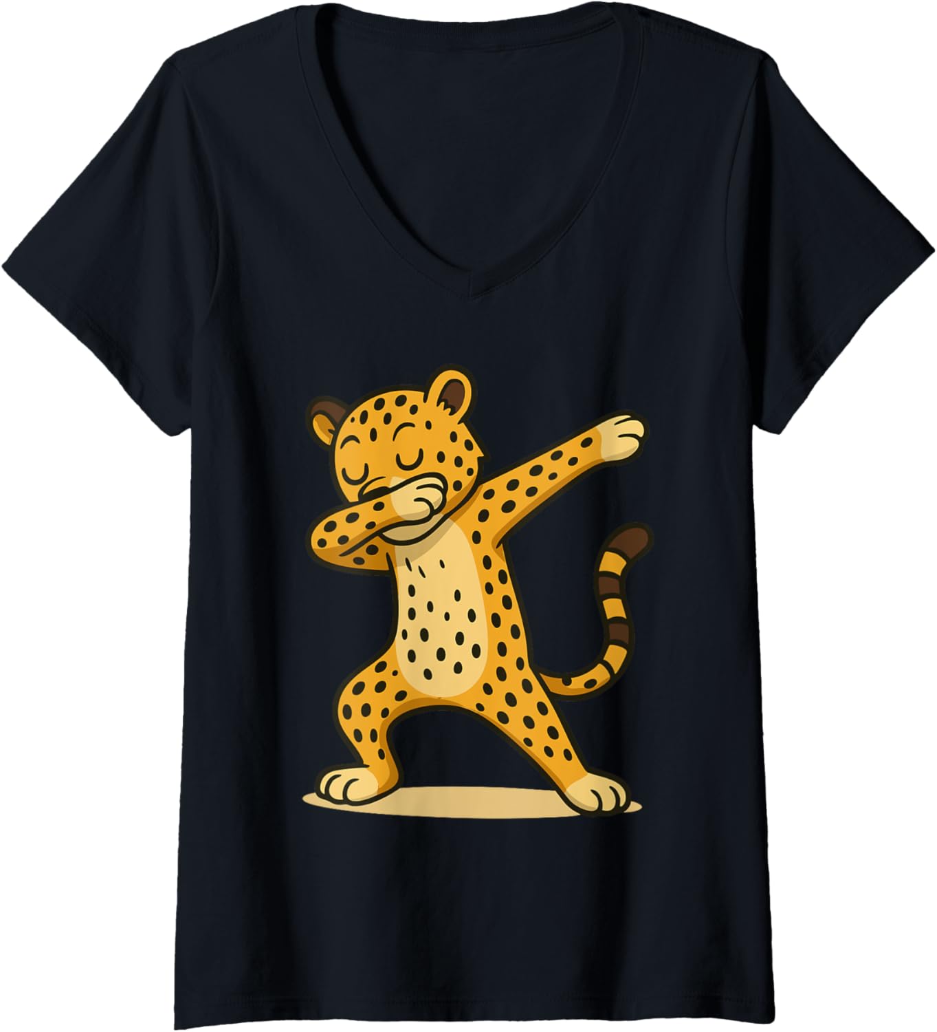 Womens Funny Dabbing Cheetah Graphic for Animal Lovers V Neck Apparel Viral TikTok Find Hot Right Now