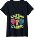 Womens Knitting Is My Cardio Funny Hobby Crafters Yarn Knit Life V-Neck Yarn Supply | Premium Quality | Best Seller C...