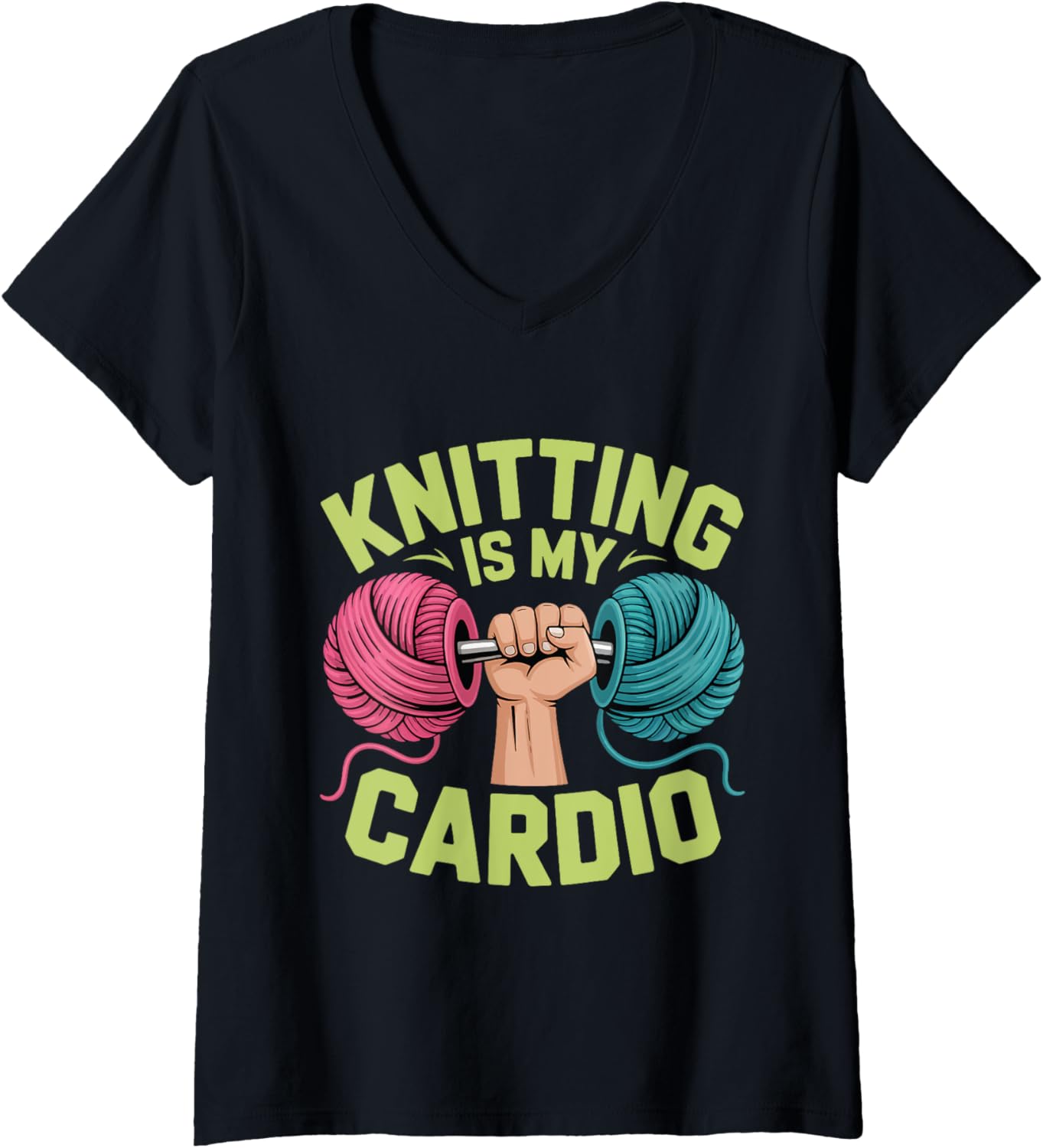 Womens Knitting Is My Cardio Funny Hobby Crafters Yarn Knit Life V-Neck Yarn Supply | Premium Quality | Best Seller C...