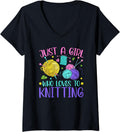 Womens Just A Girl Who Loves To Knitting Yarn Crochet Knitter V-Neck Yarn Supply | Top Rated | Perfect for Crafters