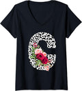 Womens Initial C Cheetah Print Floral Monogram V Neck Apparel Trending US Everyday Wear