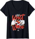 Womens Knitting Yarn Knitter Needles Will knit for wine V-Neck Yarn Supply | Trending 2025 | Perfect for Crafters