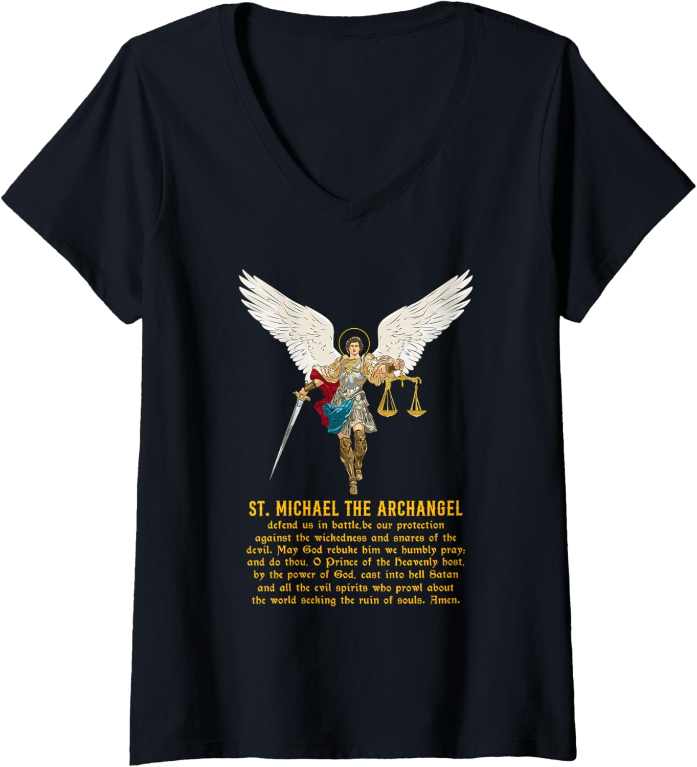 Womens Saint Michael the archangel prayer V-Neck Apparel | Trending 2025