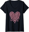 Womens Pink Leopard Print Heart Leopard Cheetah Pattern Women Girls V Neck Apparel Trending US Fan Favorite
