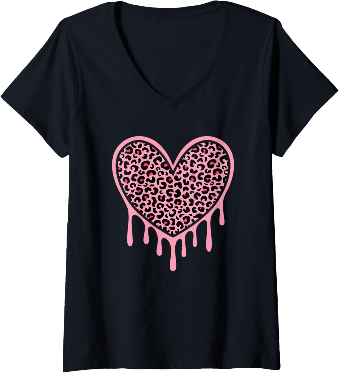 Womens Pink Leopard Print Heart Leopard Cheetah Pattern Women Girls V Neck Apparel Trending US Fan Favorite