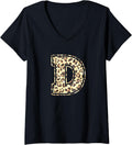 Womens Letter D Initial Leopard Cheetah Print Trendy Watercolor V Neck Apparel Premium Print Hot Right Now