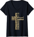 Womens Blessed Mama Cheetah Print Loving Kind Christian Mom Mother V Neck Apparel Streetwear Style Fan Favorite