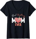 Womens Funny Best Knitting Mom Ever Crocheting Yarn Mother's Day V-Neck Yarn Supply | Viral US Pick | Perfect for Cra...