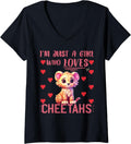 Womens Just A Girl Who Loves Cheetahs Shirt Female Cheetah Girls V Neck T Shirt Premium Print Fan Favorite